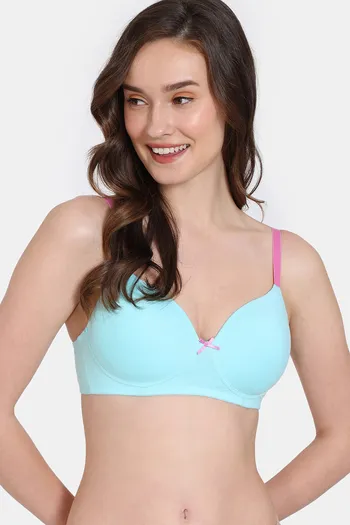 Buy Zivame Beautiful Basics Padded Non Wired 3/4th Coverage T-Shirt Bra - Tanager Turquoise